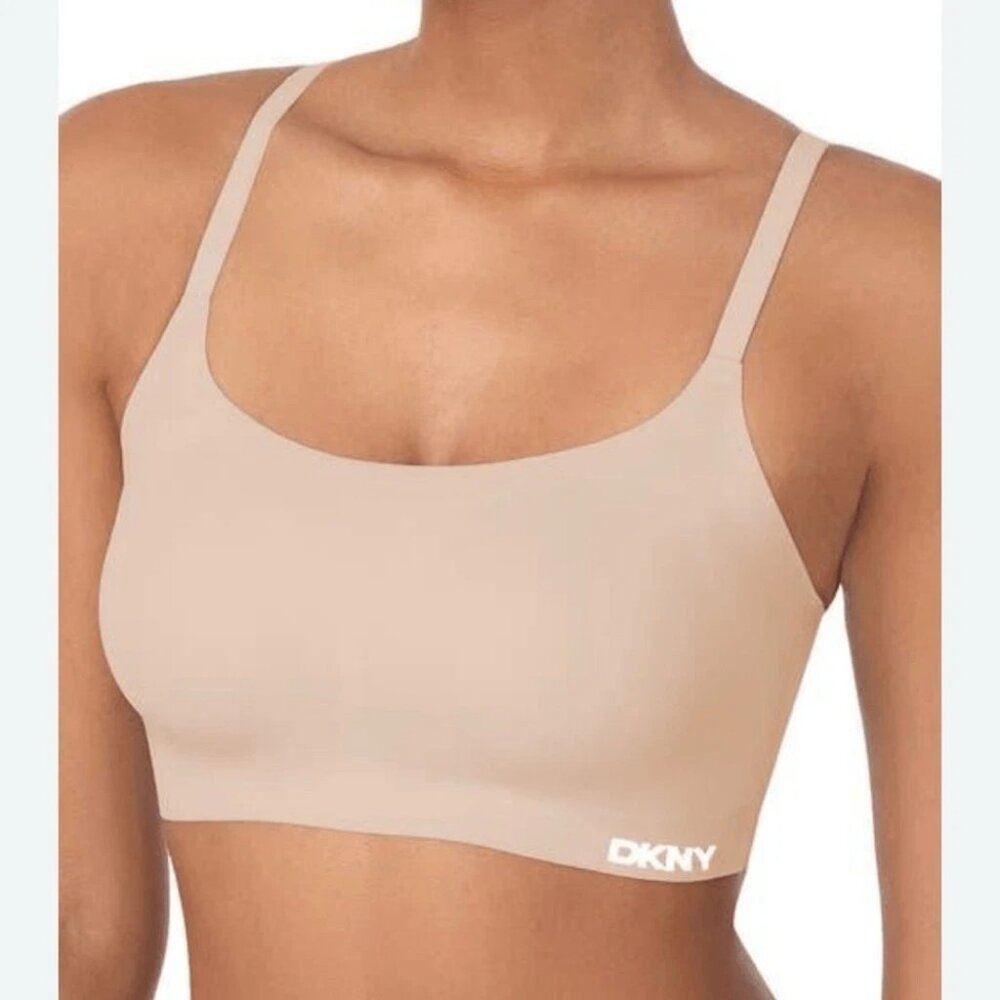 NWT DKNY Laser Cut Scoop Wireless Bralette Bra Small Nude Soft NEW